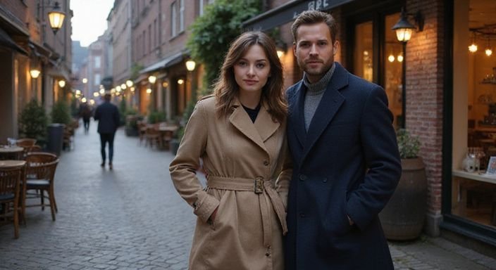 Een stel geniet van een vredige avond op een historische straat en zijn op zoek naar een oudere rijpe vrouwen sexdate in Limburg