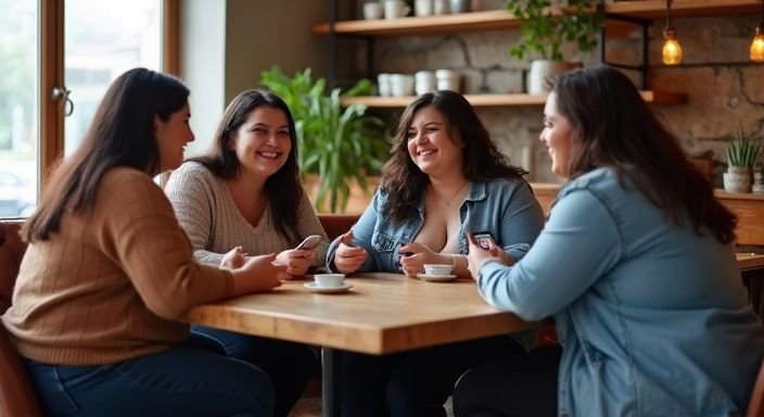 Een groep vrouwen in een koffiehuis geniet van hun tijd samen. Een groep vrouwen in een koffiehuis geniet van hun tijd samen