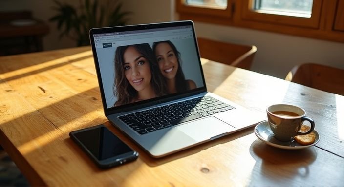 Een keuken tafel met een laptop, smartphone, koffie en koekjes. Een keuken tafel met een laptop met Antilliaanse Vrouwen sexdating proeilen, , smartphone, koffie en koekjes.