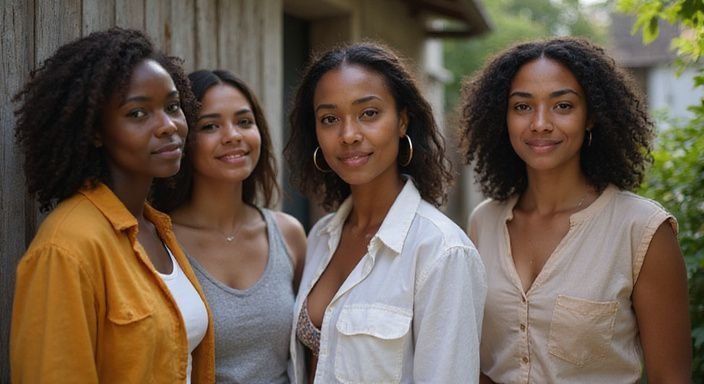 Een groep jonge vrouwen in casual kleding geniet van hun samenzijn. Een groep jonge vrouwen in casual kleding geniet van Antilliaanse Vrouwen sexdating.