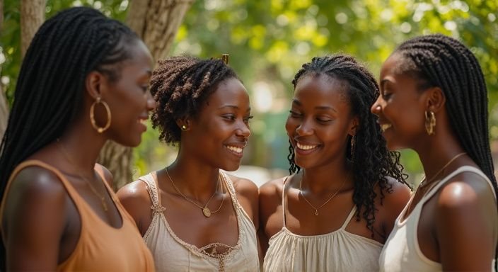 Groep vrouwen geniet van een ontspannen moment samen in de natuur. Groep vrouwen geniet van een Antilliaanse Vrouwen sexdating samen in de natuur.