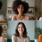 Zes jonge vrouwen bespreken liefde en relaties in een virtuele bijeenkomst