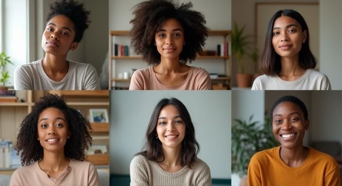 Zes jonge vrouwen bespreken liefde en relaties in een virtuele bijeenkomst. Zes jonge vrouwen bespreken liefde en relaties in een virtuele bijeenkomst voor donkere vrouwen sexdating.