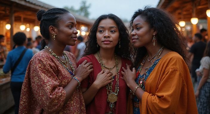Groep vrouwen in traditionele kleding op een cultureel festival. Groep vrouwen in traditionele kleding op een cultureel festival.