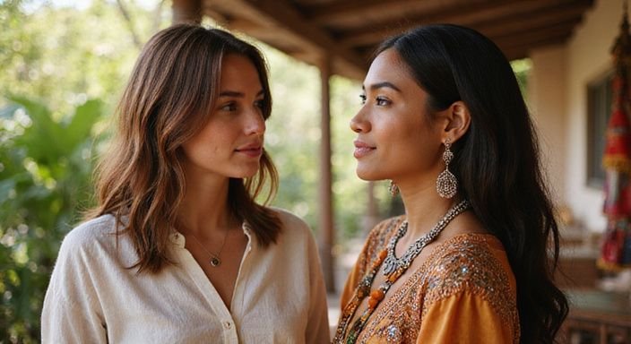 Twee vrouwen delen een warme, respectvolle interactie tijdens een feest. Twee vrouwen delen een warme, respectvolle interactie tijdens Marokkaanse vrouwen sexdating