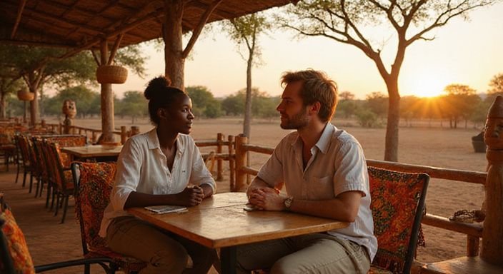 Een man en vrouw genieten van Afrikaanse vrouwen sexdating in een café.