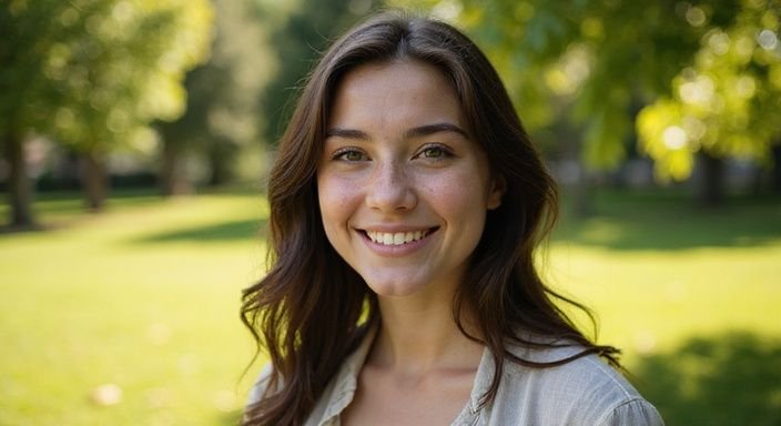 Een zelfverzekerde jonge vrouw met golvend haar en een stralende glimlach. Een zelfverzekerde jonge vrouw met golvend haar en een stralende glimlach.