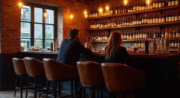 Een intieme vintage wijnbar in Antwerpen met comfortabele sfeer. Een intieme vintage wijnbar in Antwerpen met comfortabele sfeer.