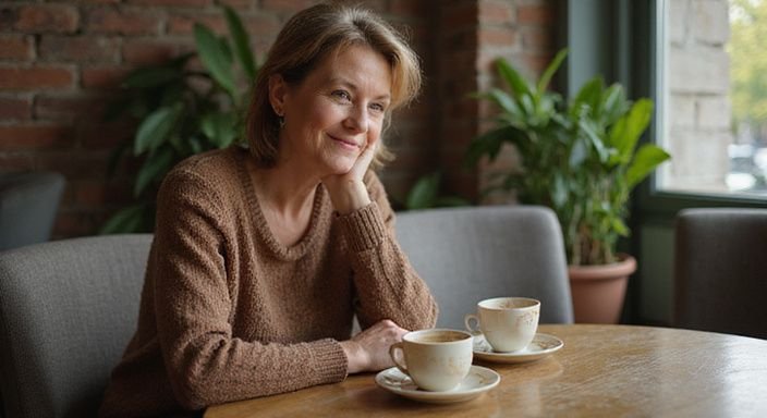 Een vrouw geniet van een gezellige middag met vrienden in een café.