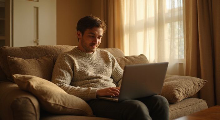 Een persoon in een comfortabele stoel werkt aan hun datingprofiel. Een persoon in een comfortabele stoel werkt aan hun datingprofiel.