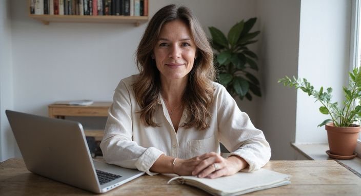 Een vrouw in haar vijftiger jaren geniet van een rustige moment. Een vrouw in haar vijftiger jaren geniet van een rustige moment.