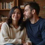 Een man en vrouw hebben een intiem gesprek op de bank