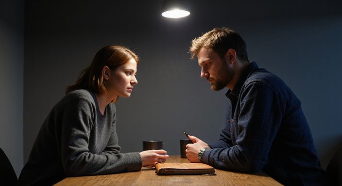 Twee mensen communiceren over oudere vrouwen sexcontact Eindhoven in een intieme, rustige ruimte.