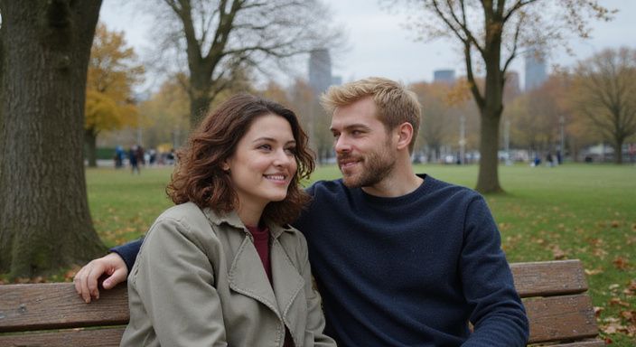 Een jong stel geniet van een ontspannen gesprek op een parkbank. Een jong stel geniet van een ontspannen gesprek over oudere vrouwen sexcontact Rotterdam.