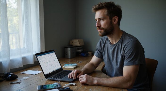 Een man bereidt zich gefocust voor op de avond.