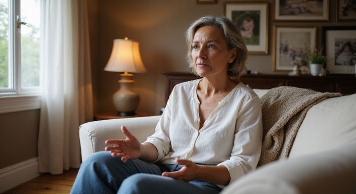 Een vrouw in de veertig, ontspannen op een comfortabele bank. Een vrouw in de veertig, ontspannen op een comfortabele bank.