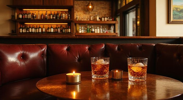 Een upscale lounge met luxe meubels en een warme sfeer. Een upscale lounge met luxe meubels en een warme sfeer.